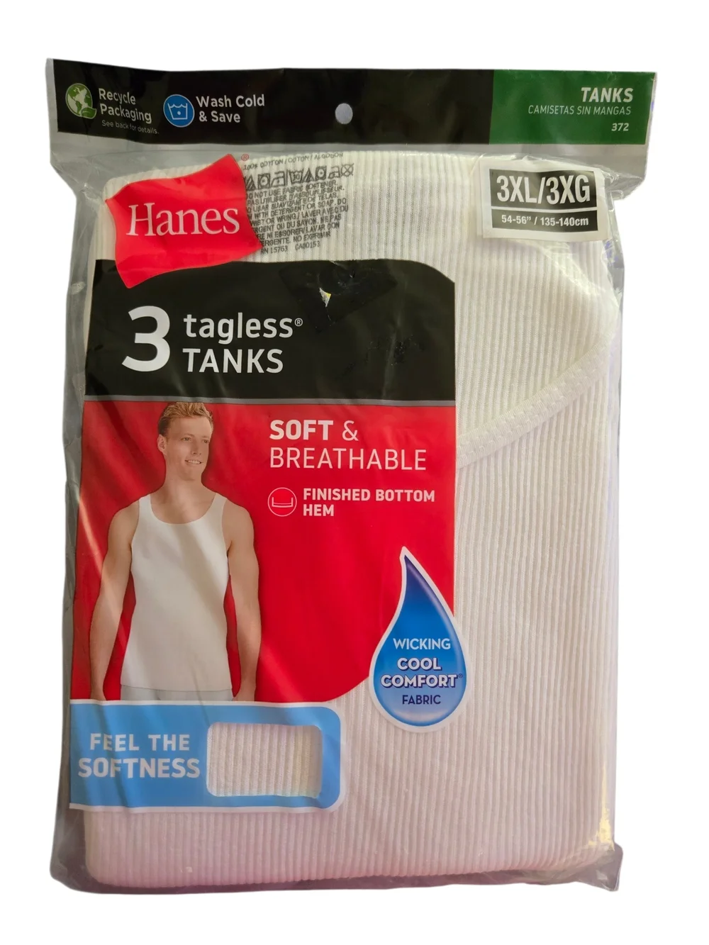 Hanes Tagless Breathable Soft Wicking Cool Cotton White Tanks - 3 Pk - 3XL